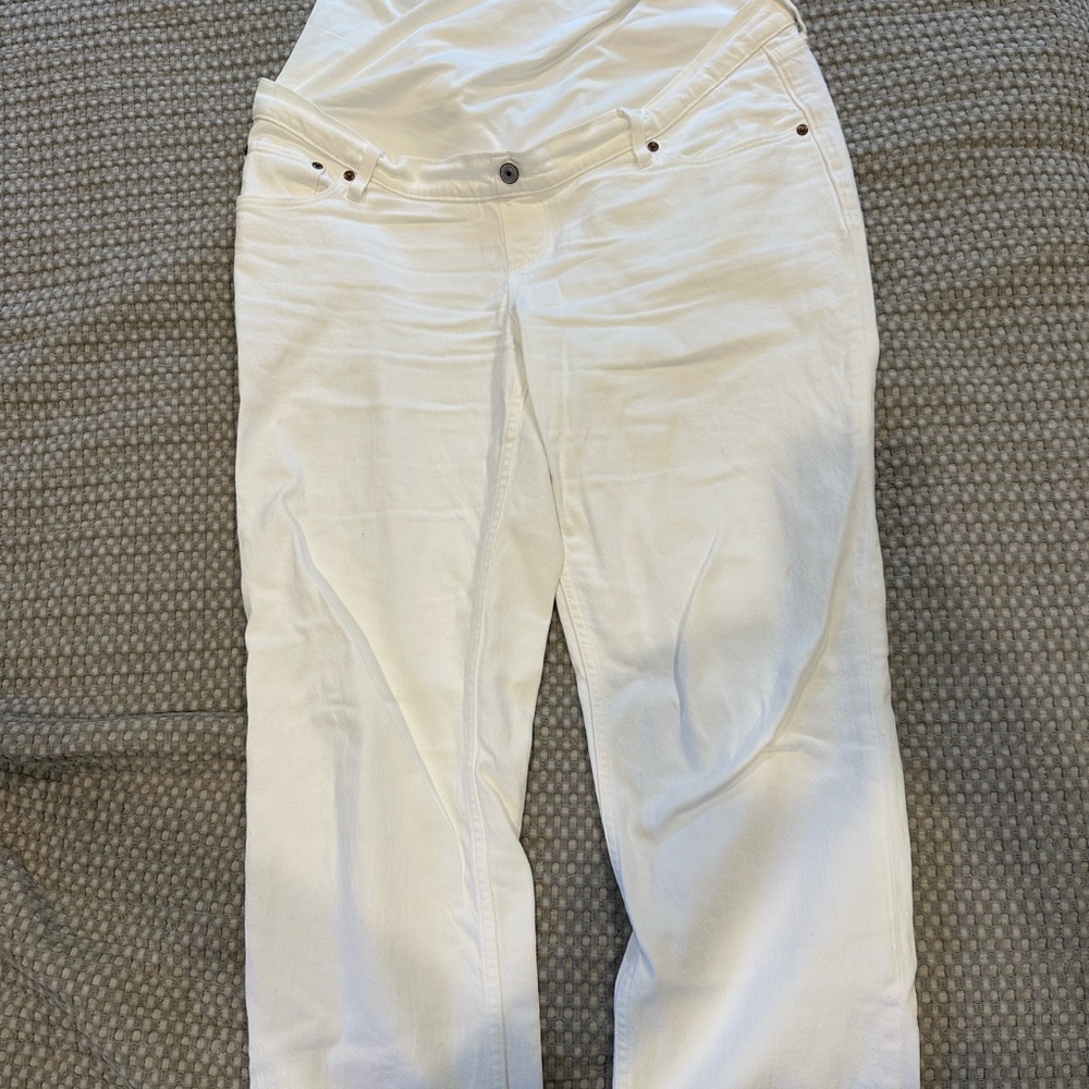 Abercrombie & Fitch White Maternity Straight Leg Jeans (tall size)